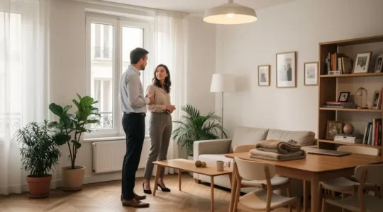 Agent immobilier présentant un appartement occupé et meublé à un investisseur potentiel