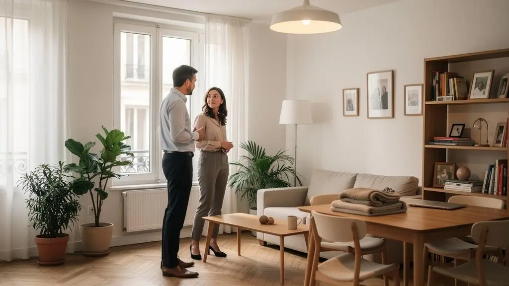 Agent immobilier présentant un appartement occupé et meublé à un investisseur potentiel